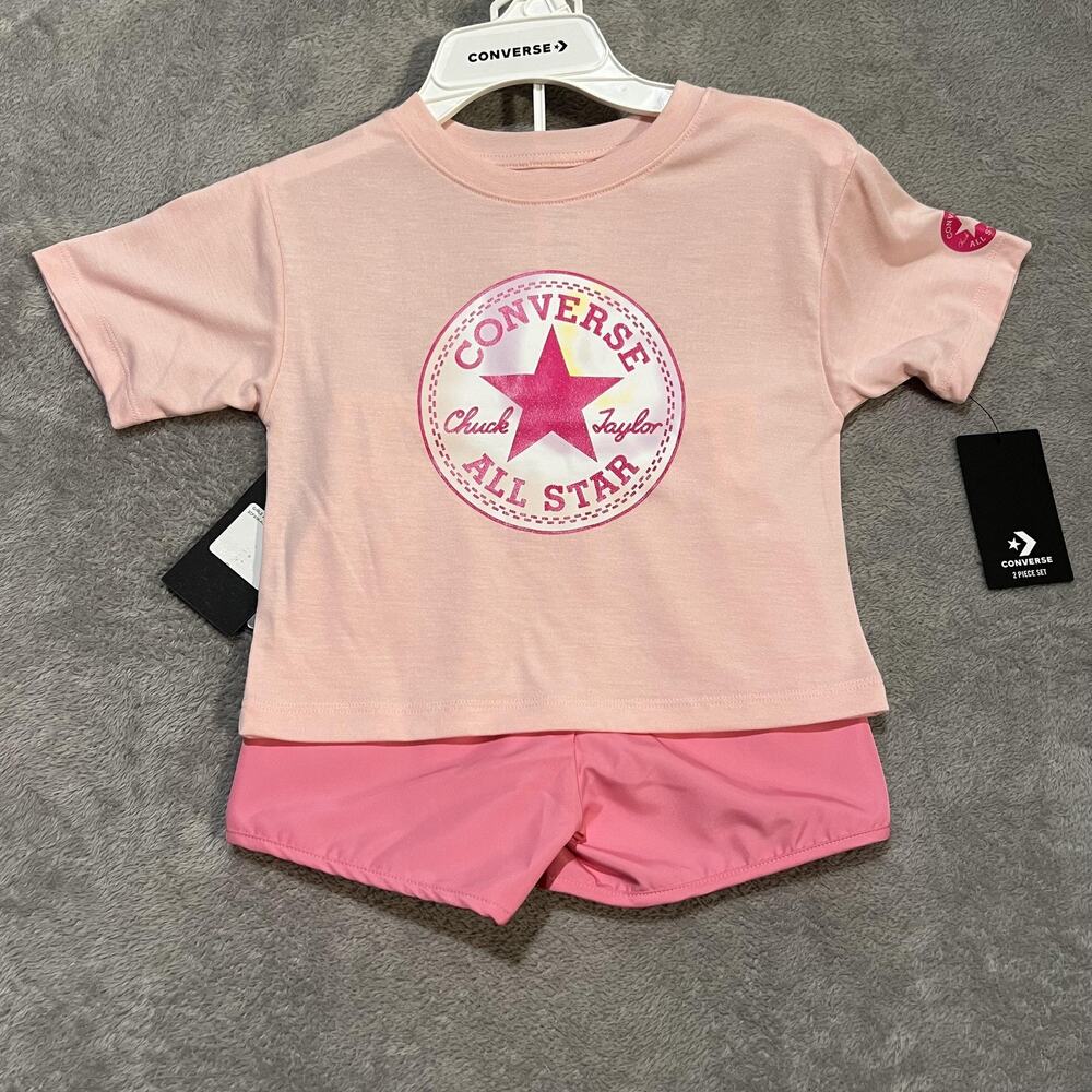 Converse Shirt Shorts Set Girls 5 Pink All Star Chuck Taylor 2 Piece Outfit
